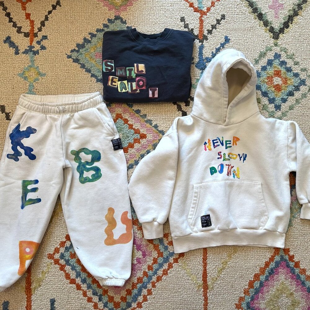 Zara Kids "Never Slow Down" Alphabet Tee, Sweatshirt & Jogger Set